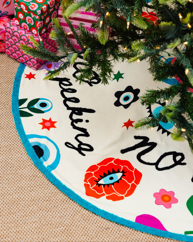 No Peeking Embroidered Tree Skirt - Furbish Studio