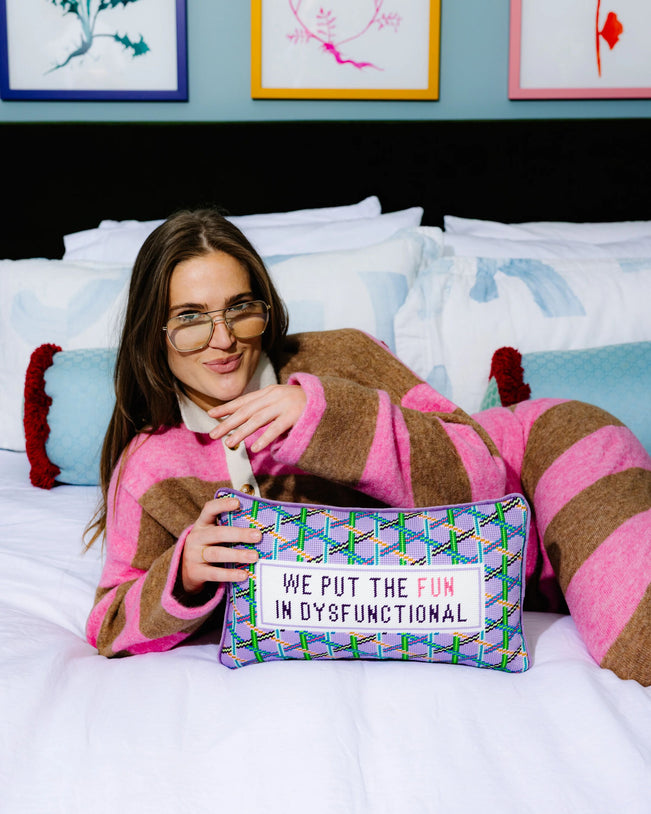 Fun in Dysfunctional Needlepoint Pillow - Furbish Studio