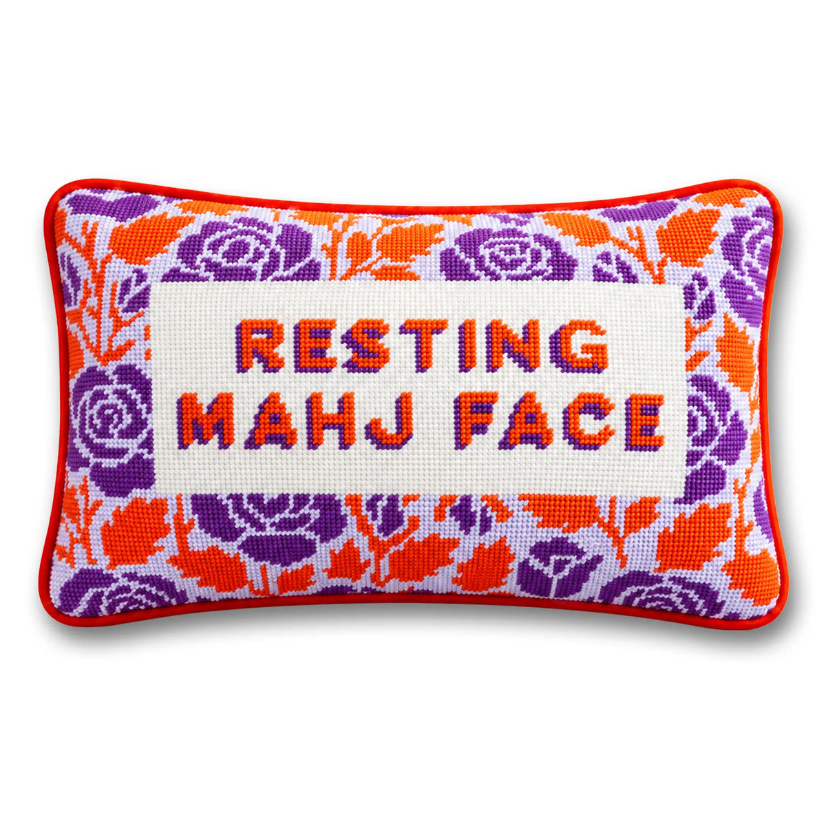 Resting Mahj Face Needlepoint Pillow - Furbish Studio