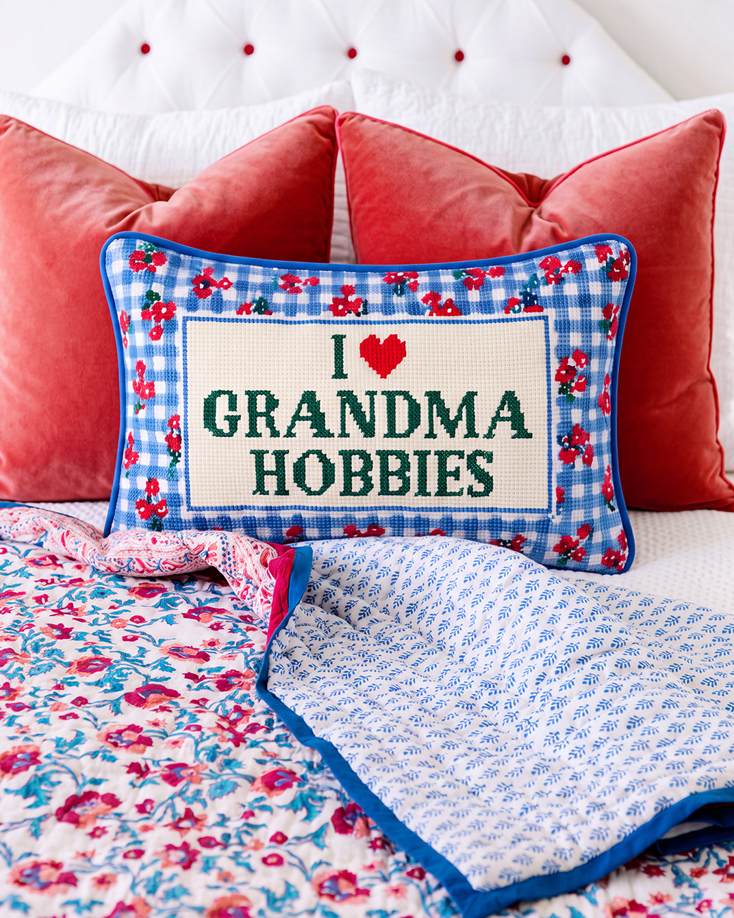 Grandma Hobbies Needlepoint Pillow - Furbish Studio