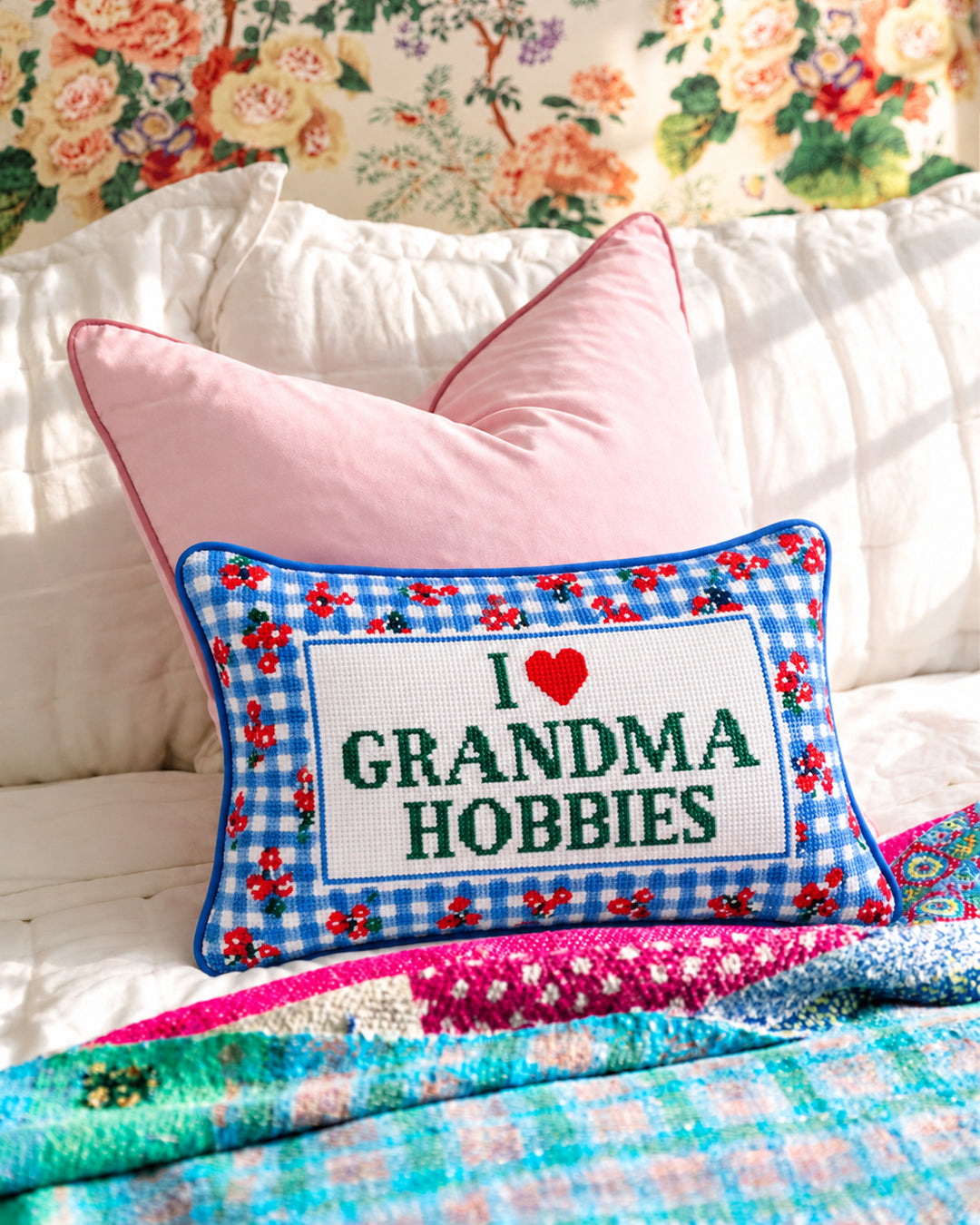 Grandma Hobbies Needlepoint Pillow - Furbish Studio