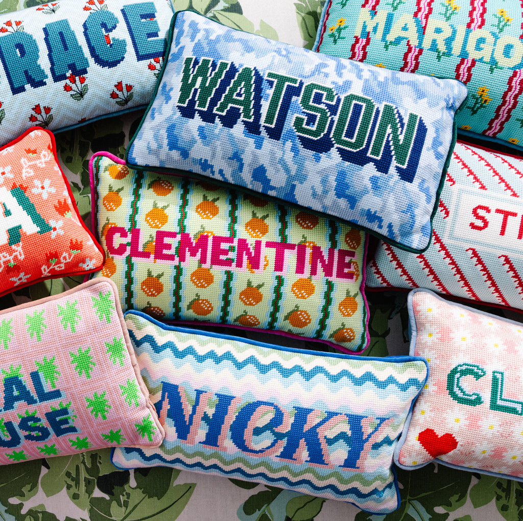 Heirloom Needlepoint Collection クッション The Personalized Needlepoint Pillow - Furbish Studio