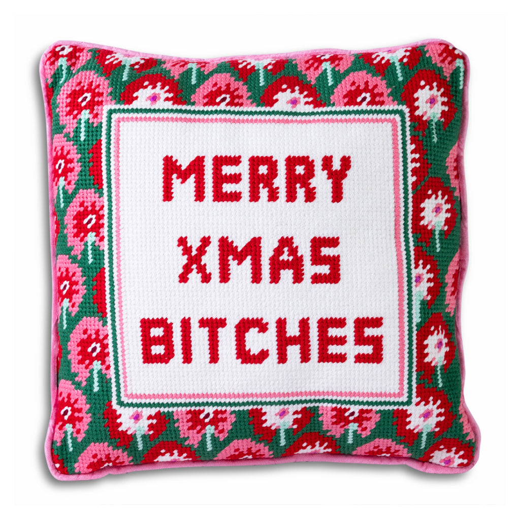 Merry Xmas Bitches Needlepoint Pillow - Furbish Studio