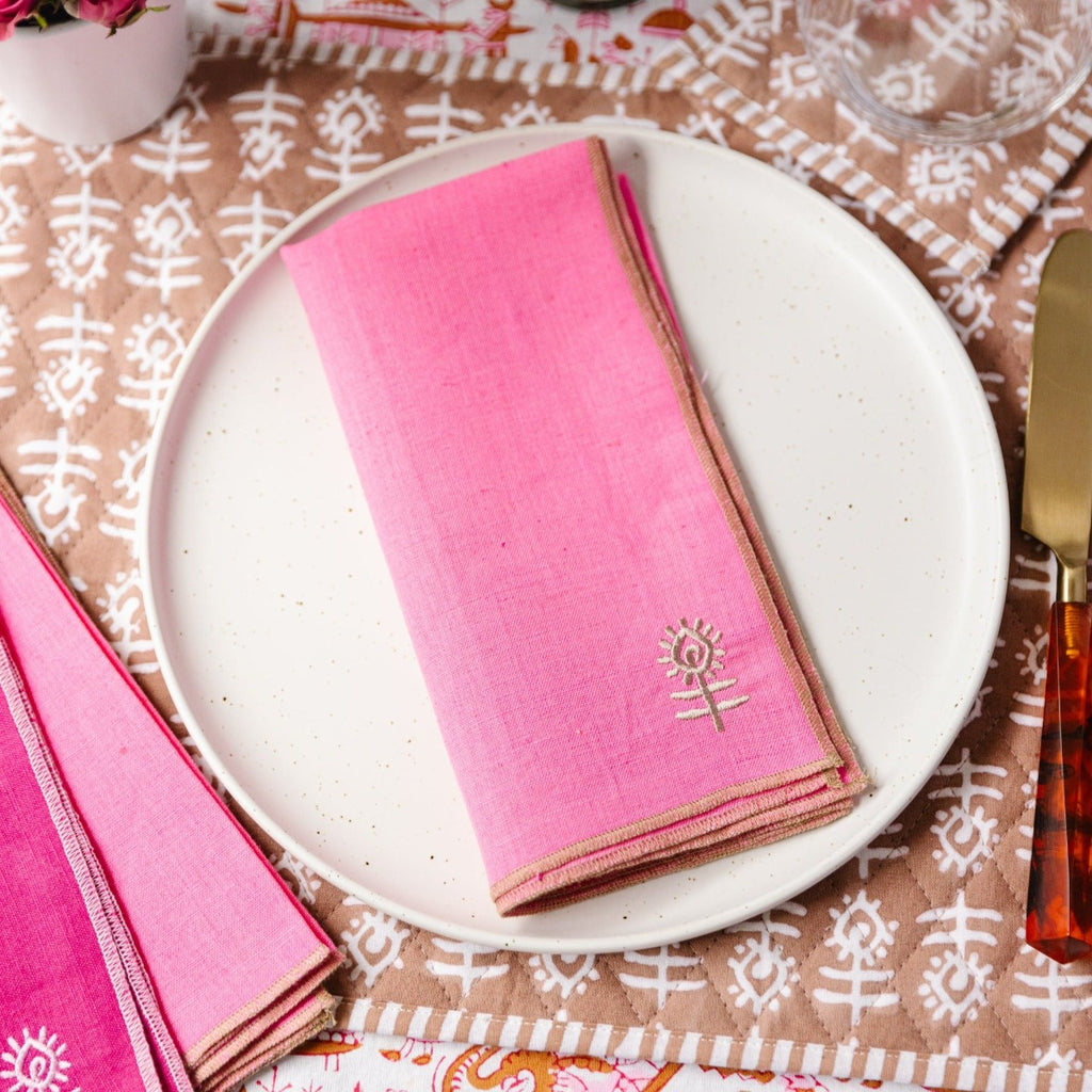 Icon Linen Napkin - Hot Pink + Khaki - Furbish Studio