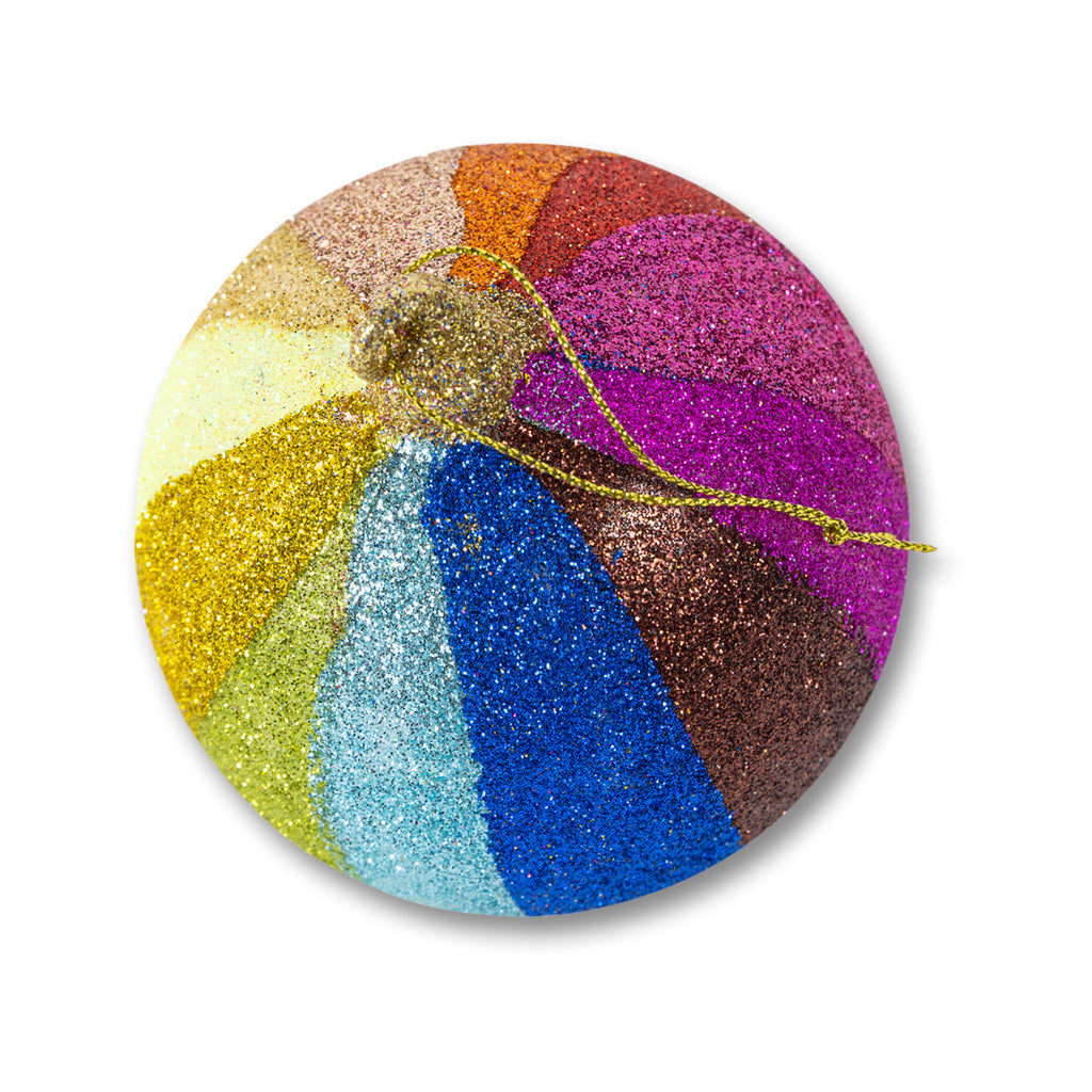 Rainbow Stripped Glitter Ball Ornament - Furbish Studio