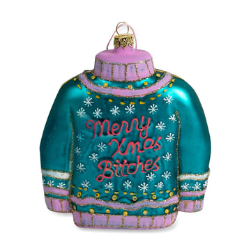 Merry Xmas Bitches Ornament - Teal - Furbish Studio