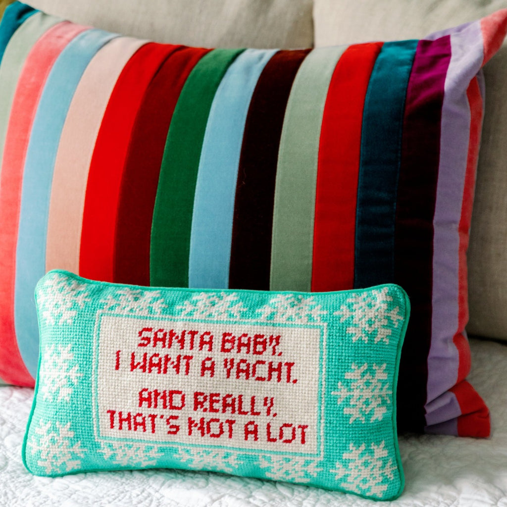 Santa I Want a Yacht Needlepoint Pillow - Furbish Studio