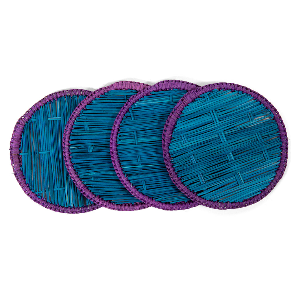 Raffia Coasters S/4 - Blue/Purple - Furbish Studio