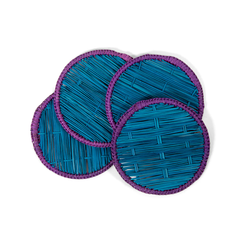 Raffia Coasters S/4 - Blue/Purple - Furbish Studio