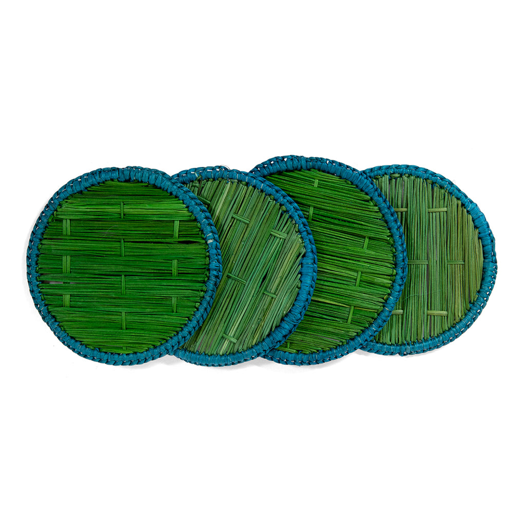 Raffia Coasters S/4 - Green/Blue - Furbish Studio