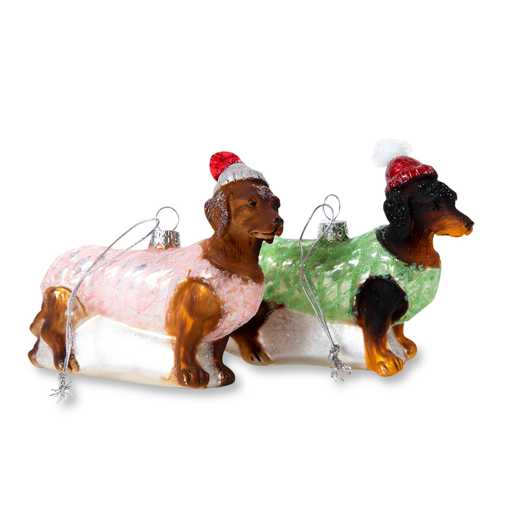 Holiday Dachshunds Ornaments S/2 - Furbish Studio