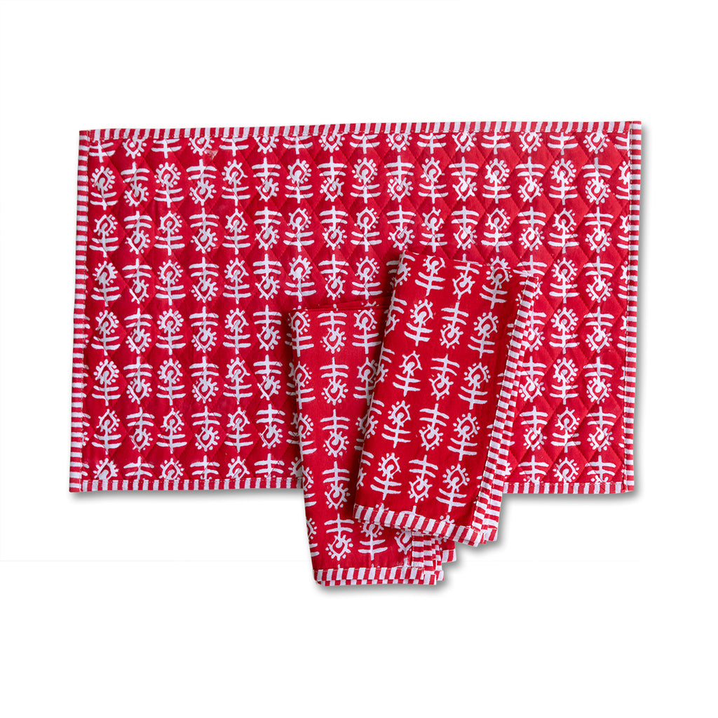 Flower Quilted Placemat - Red - Furbish Studio