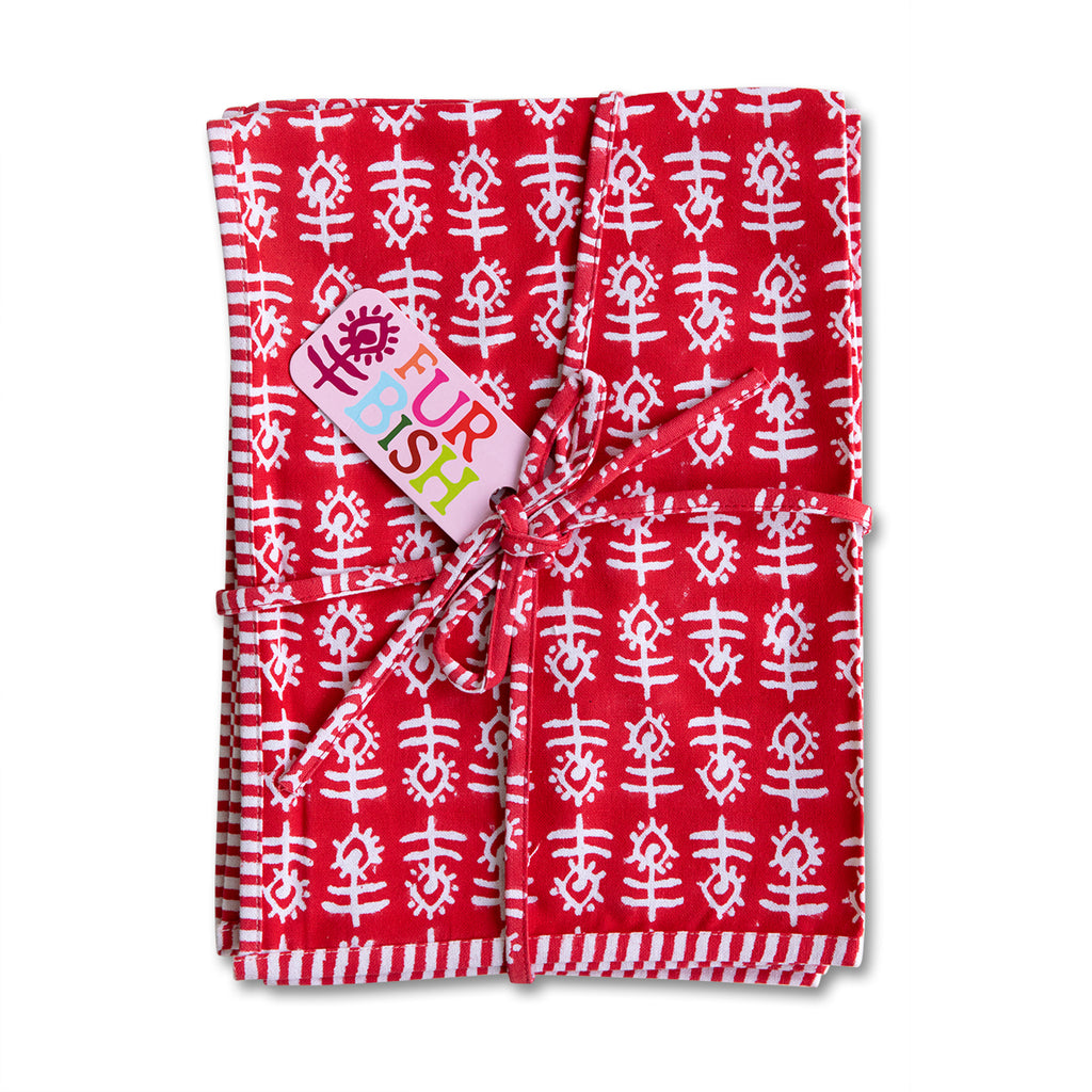 Flower Tea Towels S/2 - Red - Furbish Studio