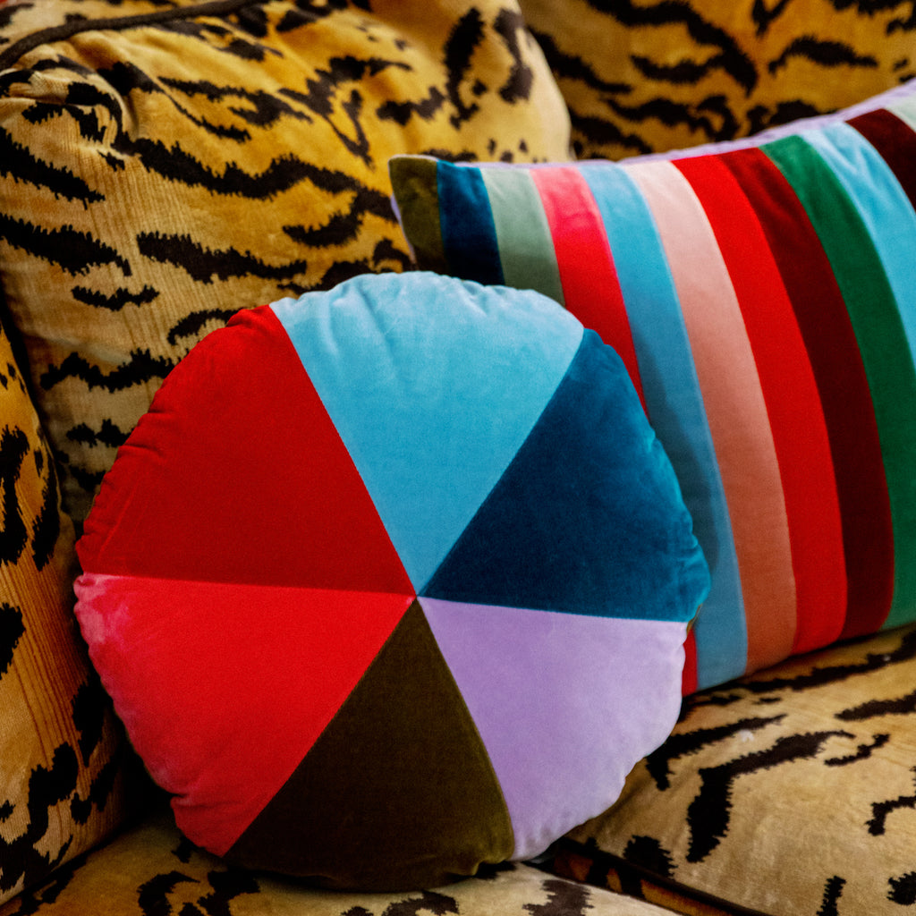 Furbish Studio - Galen Velvet Pillow - Rainbow - Sumptuous and silky, our rainbow Galena velvet toss pillows are the perfect luxe layer to add to your home interior decor throw pillow mix.18" round. Made with 100% cotton velvet. Down insert included with zipper closure.