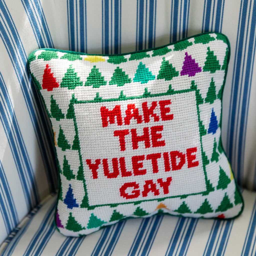 Make the Yuletide Gay Needlepoint Pillow - Furbish Studio