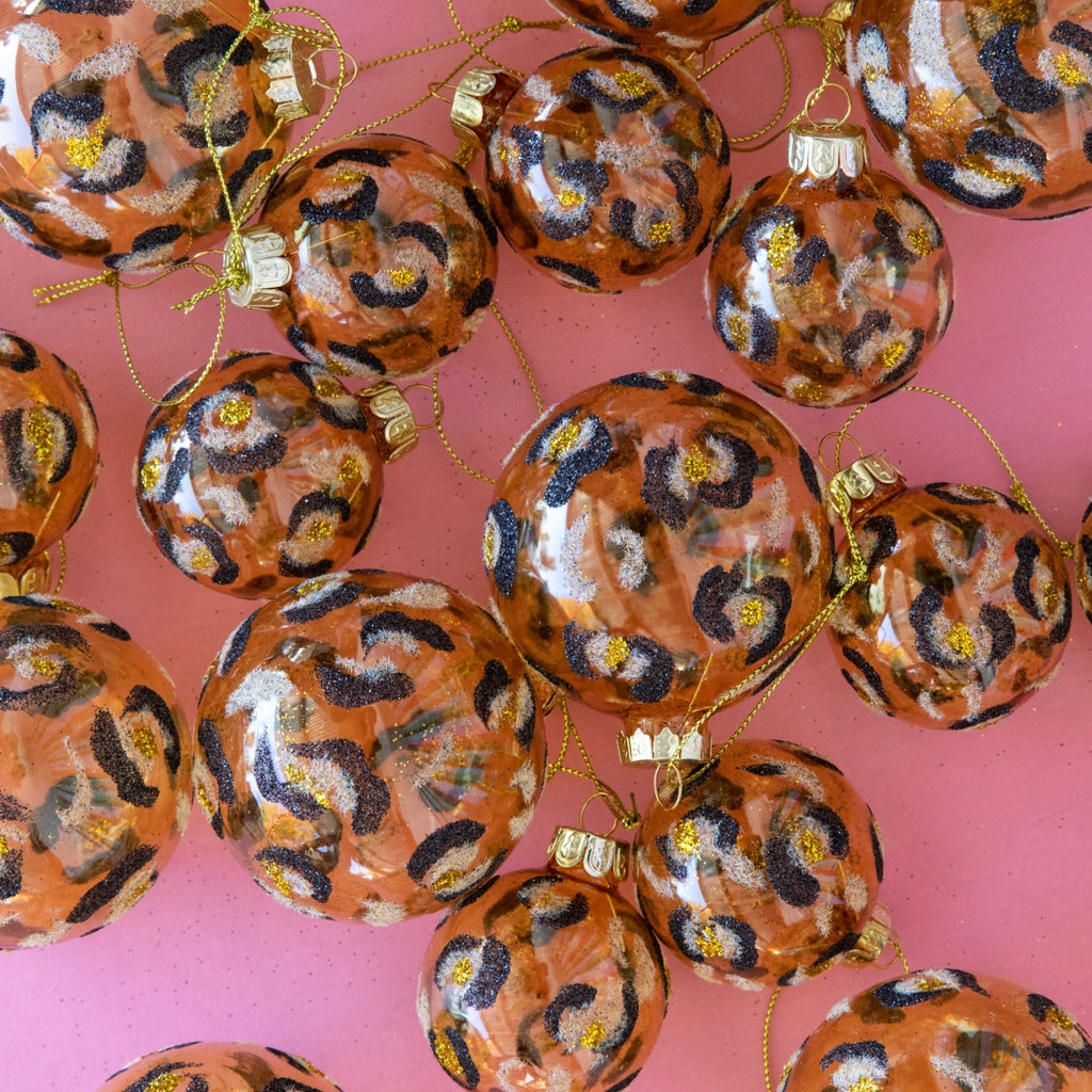 Glittered Cheetah Ball Ornament - Furbish Studio