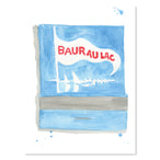 Baur Au Lac Matchbook - Furbish Studio, An unframed Bauraulac matchbook watercolor print featuring sailing boats with a sky blue background color resembling the Bauraulac Hotel's surroundings