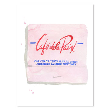 Cafe de la Paix Matchbook - Furbish Studio, An unframed matchbook watercolor print with a red painted "Café de la Paix" and a pink background