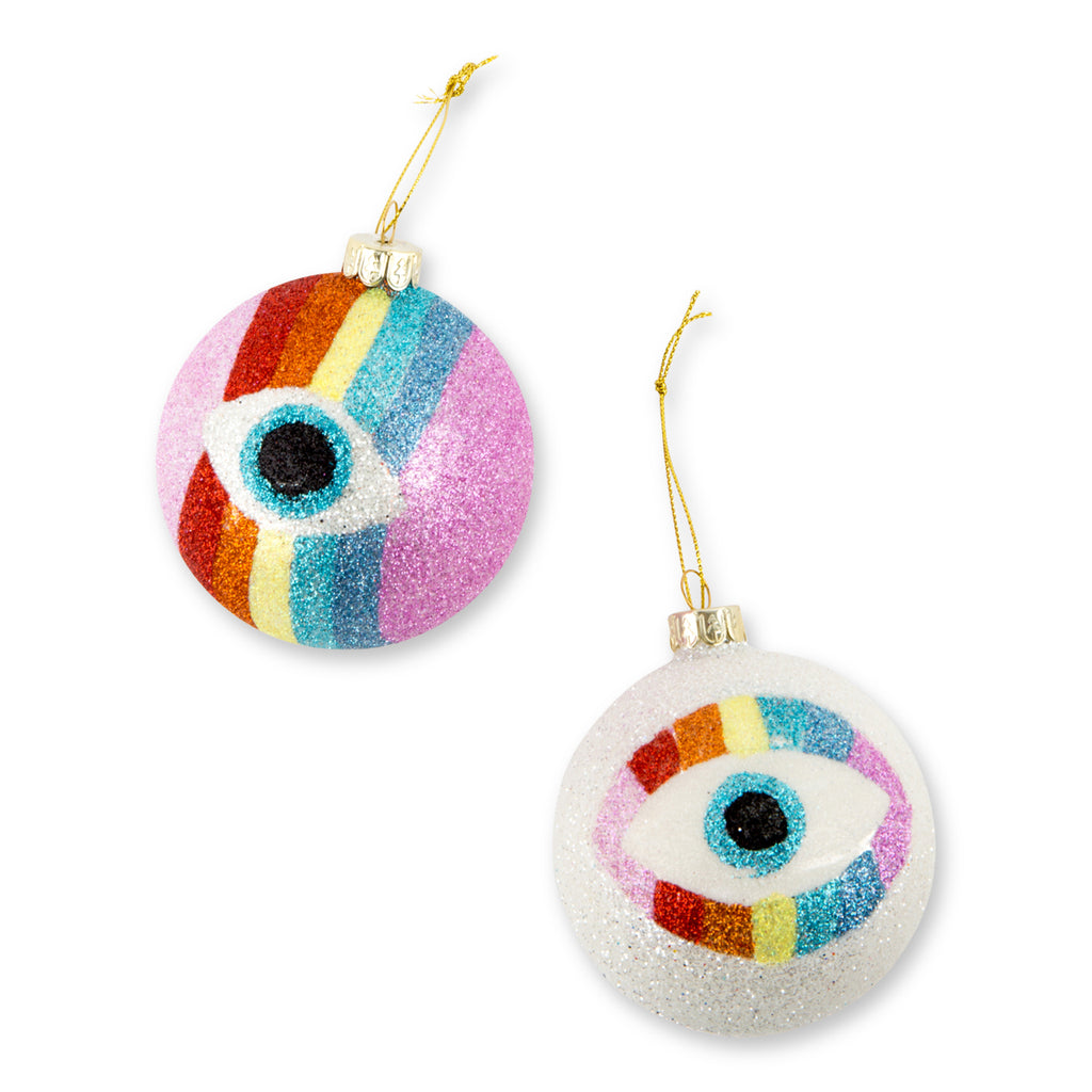 Glitter Evil Eye Ornaments S/2 - Furbish Studio
