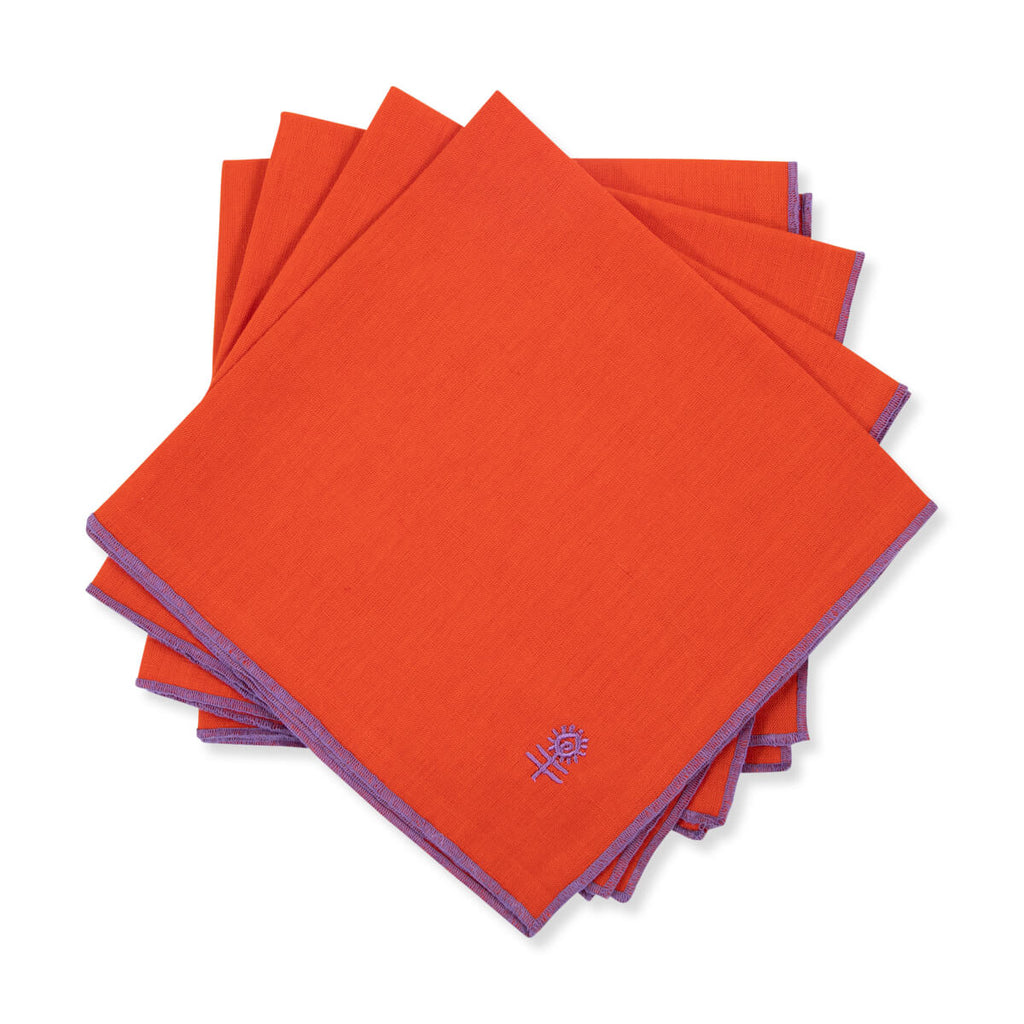 Furbish Studio - Icon Linen Napkin in Orange stack of four