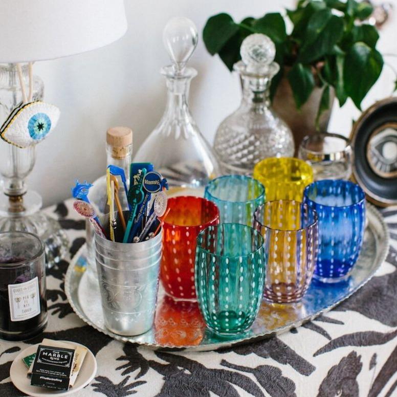 Furbish Studio - Modena Tumblers shown in multiple colors on bar cart