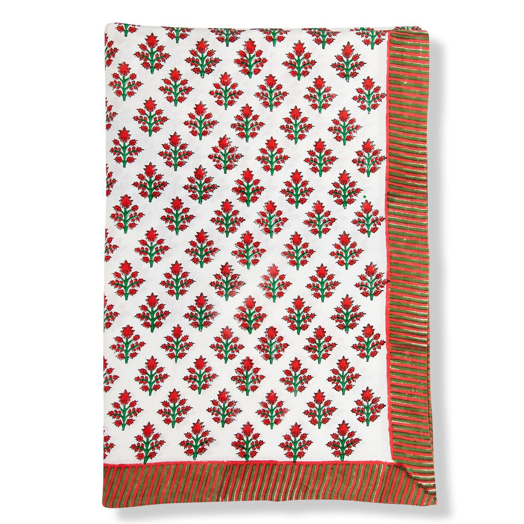 Furbish Studio - Peppermint Tablecloth - Make your holiday at home extra festive with our exclusive blockprint tablecloth. We love the charming color combo and the chic striped trim. Check out coordinating napkins, placemats and coasters - you can pair prints easily, or dare to mix!