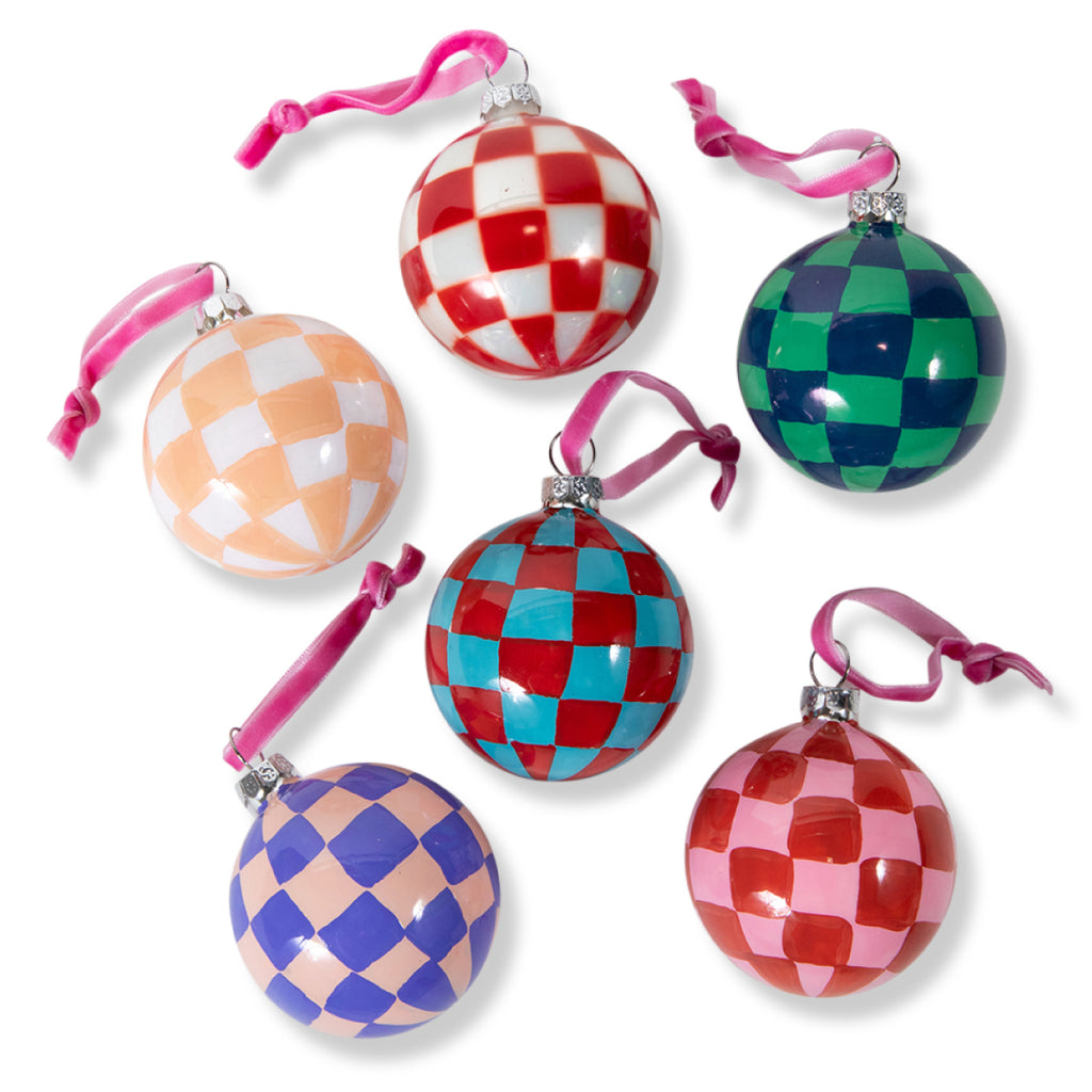 Checkered Ball Ornament S/6 - Furbish Studio
