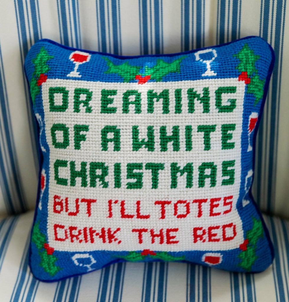 Wine Christmas Needlepoint Pillow - Furbish Studio